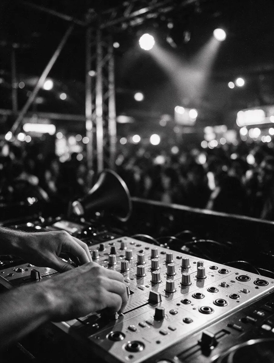DJ la mixer în fața publicului unui festival