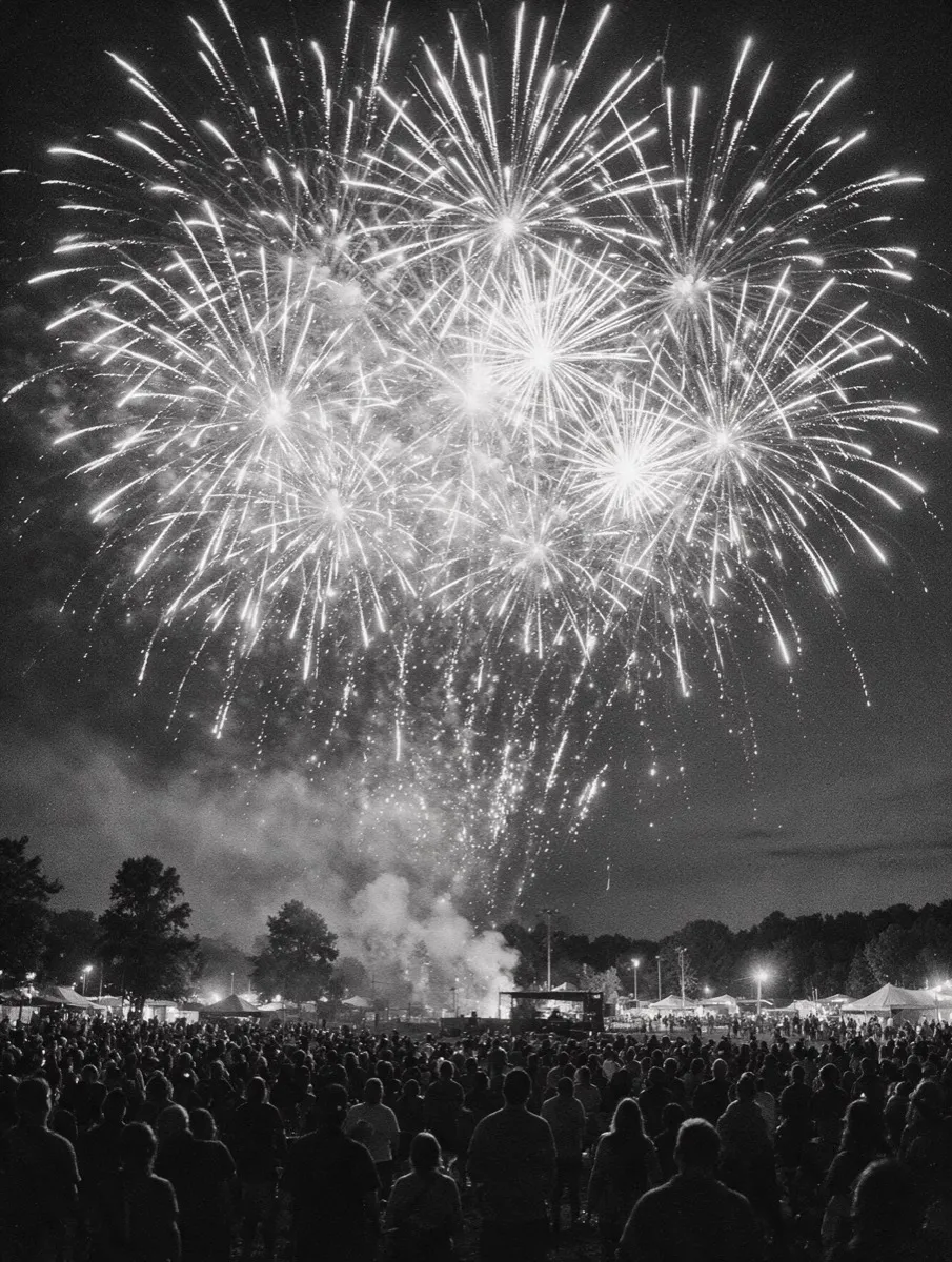 Fireworks over a festival crowd